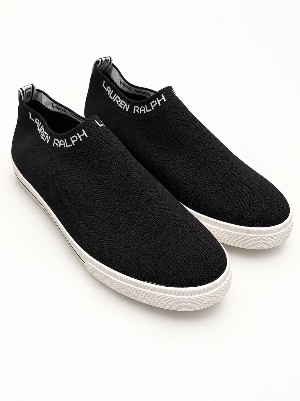 New with Tag! $70 Lauren Ralph Lauren Black Slip-On Knit Sneakers Sz 9